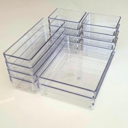 Imagem de Kit 14 Organizador Multiuso Modular Gavetas Acrílico Cristal 2G/4M/8P