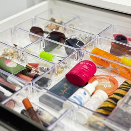 Imagem de Kit 14 Organizador Multiuso Modular Gavetas Acrílico Cristal 2G/4M/8P