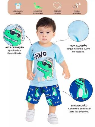 Imagem de Kit 14 Peças de Roupas para bebê Menino 7 Camisetas 7 Bermudas Kit com 7 Conjuntos Infantil Verão para Menino Bebê dias quentes