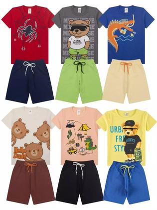 Imagem de Kit 14 Peças de Roupas para bebê Menino 7 Camisetas 7 Bermudas Kit com 7 Conjuntos Infantil Verão para Menino Bebê dias quentes