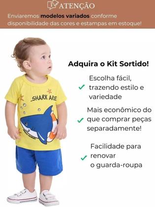 Imagem de Kit 14 Peças de Roupas para bebê Menino 7 Camisetas 7 Bermudas Kit com 7 Conjuntos Infantil Verão para Menino Bebê dias quentes