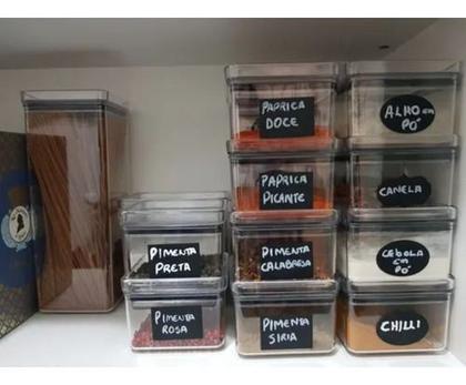 Imagem de Kit 14 Potes Mantimentos Herméticos Quadrados Cozinha Preto