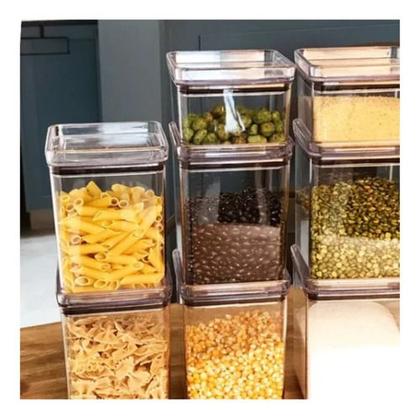 Imagem de Kit 14 Potes Mantimentos Herméticos Quadrados Cozinha Preto