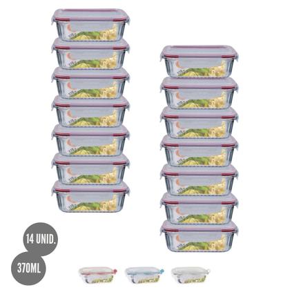 Imagem de Kit 14 Potes Vidro Hermético Marmita 4 Travas Canelado 370ml