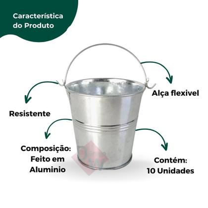 Imagem de Kit 15 Balde Alumínio Prata p/ Decoração/Lembrancinhas/Flor