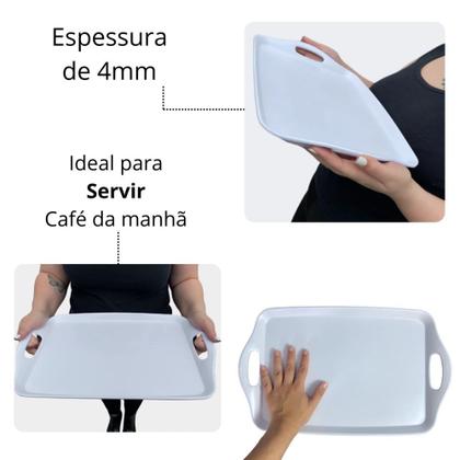 Imagem de Kit 15 Bandejas de Servir Cafe da Manha / Cha 41cm com Alcas Branca Hotel e Restaurante Self Service Melamina  Bestfer 