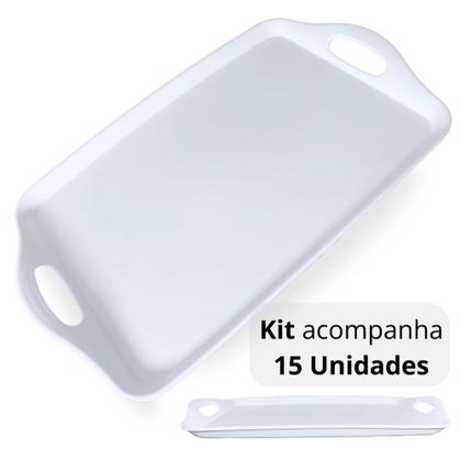 Imagem de Kit 15 Bandejas de Servir Cafe da Manha / Cha 41cm com Alcas Branca Hotel e Restaurante Self Service Melamina  Bestfer 