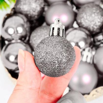 Imagem de Kit 15 Bolas De Natal Mista 3cm Prata Decoração Árvore