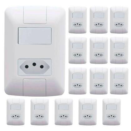Imagem de Kit 15 Cj 4X2 Interruptor Simples 6 250V Tomada 2Pt 20 250V