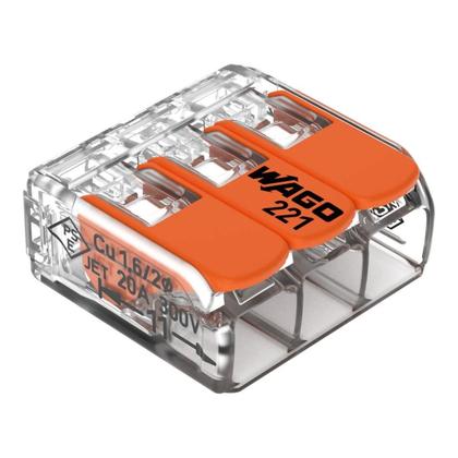 Imagem de Kit 15 Conectores de Emenda Com Alavanca 221-413 3 Condutores 0,2mm² à 4,0mm² Wago