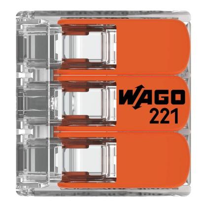 Imagem de Kit 15 Conectores de Emenda Com Alavanca 221-413 3 Condutores 0,2mm² à 4,0mm² Wago