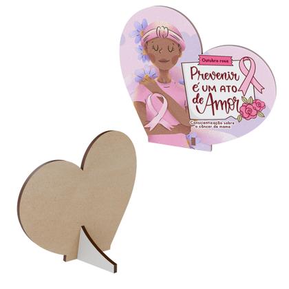 Imagem de Kit 15 Lembrancinhas MDF Coração Outubro Rosa Campanha de Conscientização