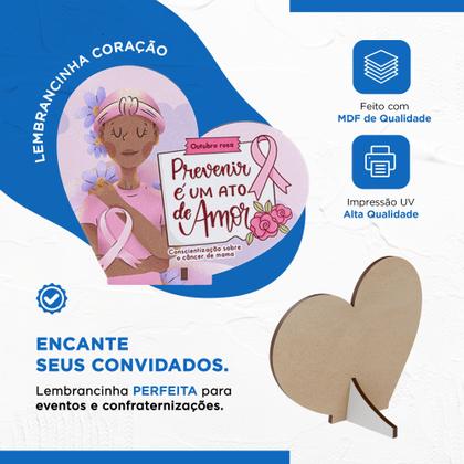 Imagem de Kit 15 Lembrancinhas MDF Coração Outubro Rosa Campanha de Conscientização