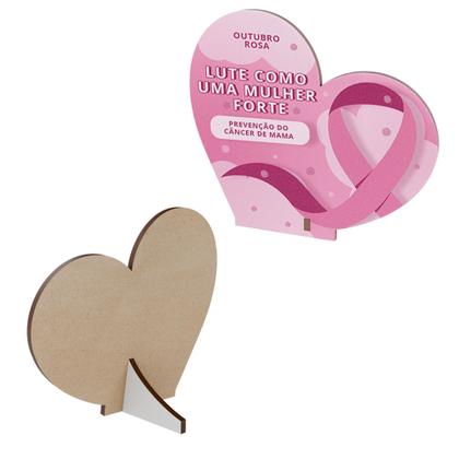 Imagem de Kit 15 Lembrancinhas MDF Coração Outubro Rosa Campanha de Conscientização