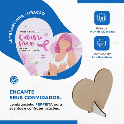 Imagem de Kit 15 Lembrancinhas MDF Coração Outubro Rosa Campanha de Conscientização