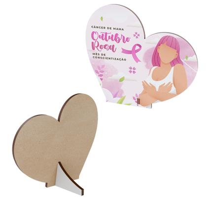 Imagem de Kit 15 Lembrancinhas MDF Coração Outubro Rosa Campanha de Conscientização