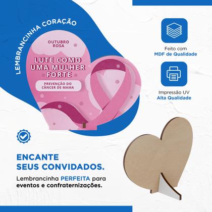 Imagem de Kit 15 Lembrancinhas MDF Coração Outubro Rosa Campanha de Conscientização