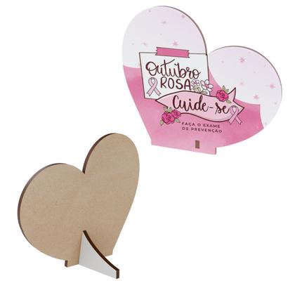 Imagem de Kit 15 Lembrancinhas MDF Coração Outubro Rosa Campanha de Conscientização