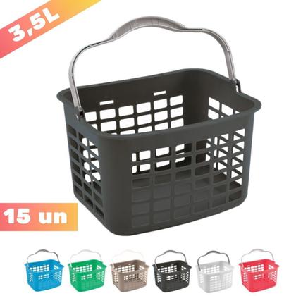 Imagem de Kit 15 Mini Cesta Cestinha Plástica Farmacia 3,5L Com Alça