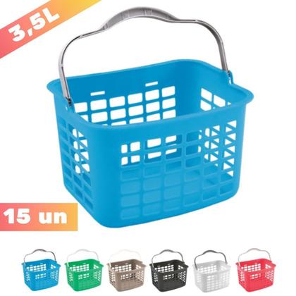 Imagem de Kit 15 Mini Cesta Cestinha Plástica Farmacia 3,5L Com Alça
