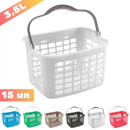 Imagem de Kit 15 Mini Cesta Cestinha Plástica Farmacia 3,5L Com Alça