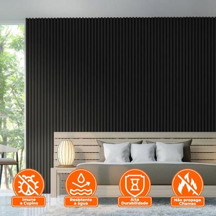 Imagem de Kit 15 Painel Ripado Prime Madeira PVC Preto Fosco 2,9mX16cm