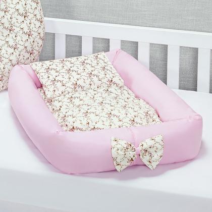Imagem de Kit 15 peças Protetor Berço Americano com Ninho Redutor Doce de bebê Rosa Floral Jardim para Menina