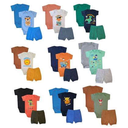 Imagem de Kit 15 peças Trijunto Roupa Bebê Body manga Curta Shorts com Punhos Menino Menina Algodão c elastano Enxoval Atacado RN aoGG