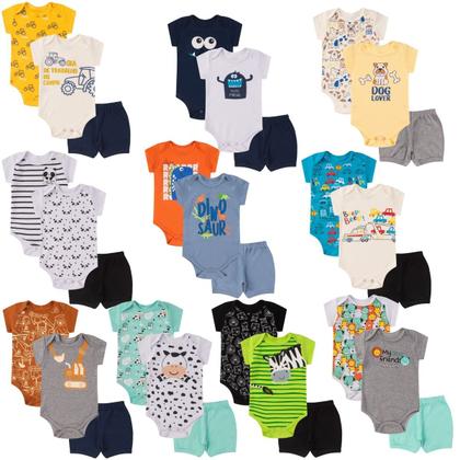 Imagem de Kit 15 peças Trijunto Roupa Bebê Body manga Curta Shorts com Punhos Menino Menina Algodão c elastano Enxoval Atacado RN aoGG