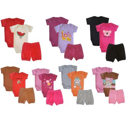 Imagem de Kit 15 peças Trijunto Roupa Bebê Body manga Curta Shorts com Punhos Menino Menina Algodão c elastano Enxoval Atacado RN aoGG