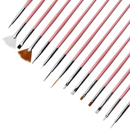 Imagem de Kit 15 Pincéis Decoração de Unhas + 5 Boleadores Ponta Dupla Para Unhas de Gel