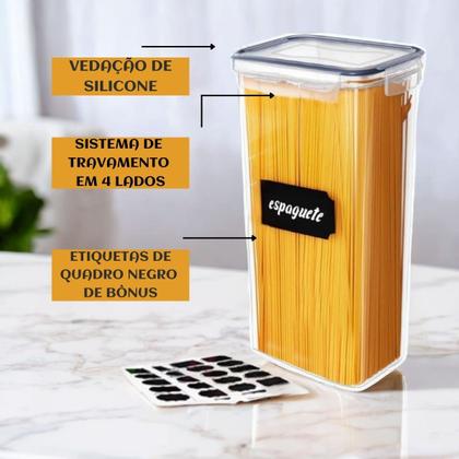 Imagem de Kit 15 Potes Herméticos Mantimentos Quadrado Cozinha Tampa Trava Recipientes De Organização Luvinco