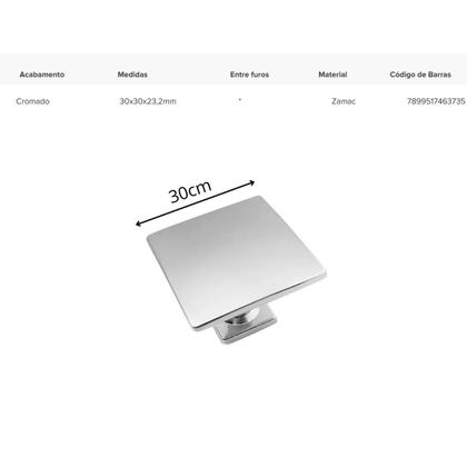 Imagem de Kit 15 Puxador Ponto Quadrado 30x23mm Cromado Para Gaveta