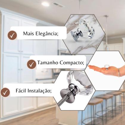 Imagem de Kit 15 Puxadores de Armário Porta Gavetas Móveis Modelo Cristal Medio 30mm Base Cromada