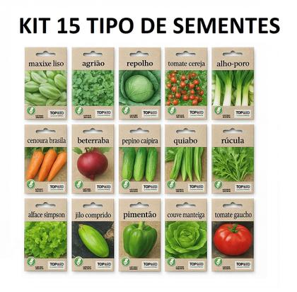Imagem de kit 15 Sementes de Hortas Variadas Legumes Verduras Pimenta Vegetais Hortaliças Orgânica Maxixe Agri
