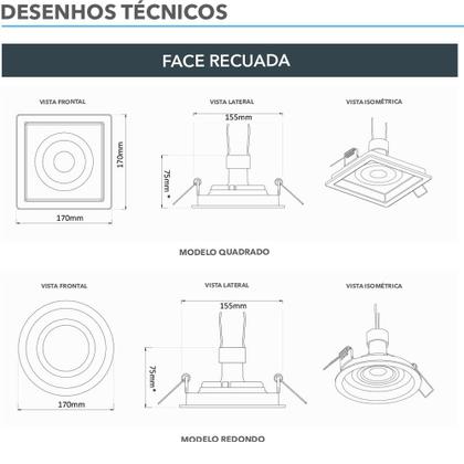 Imagem de Kit 15 Spot Embutir Quadrado Recuado Ar111 Preto