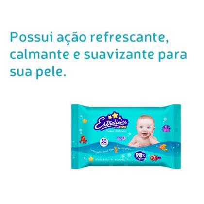 Imagem de Kit 15 Toalhas Umedecidas Estrelinhas 50 folhas 20x12 cm