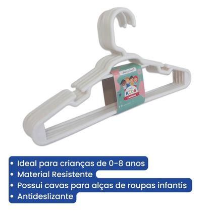 Imagem de Kit 15 Unidades Cabides Infantis Reforçados Para Organização Branco Roupa Infantil Bebê