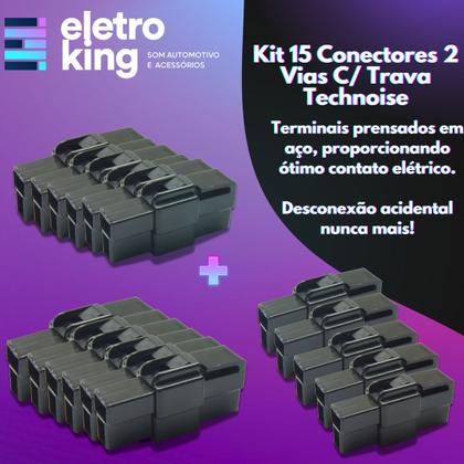 Imagem de Kit 15 Unidades Conector 2 Vias Com Trava Som Automotivo