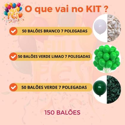 Imagem de Kit 150 Balões Verde + Verde Limão + Branco - Balão Bexiga Liso 7" Festa Balão de Aniversario Festa