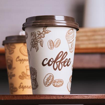 Imagem de Kit 150 Copos de Café Descartável Papel 300ml Biodegradável Branco com Tampa Lyor