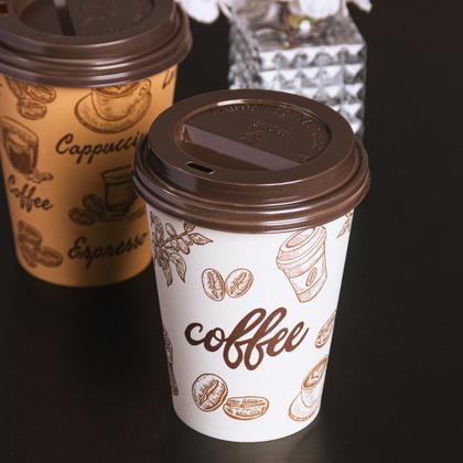Imagem de Kit 150 Copos de Café Descartável Papel 300ml Biodegradável Branco com Tampa Lyor