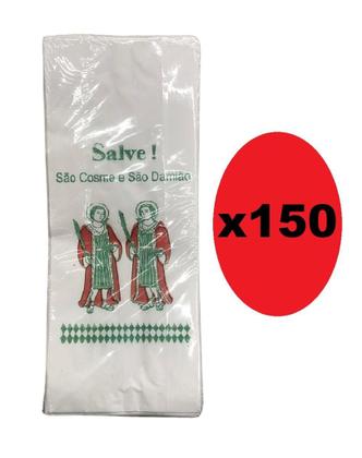Imagem de Kit 150 Sacolas de Papel Branca 9x27cm São Cosme e Damião