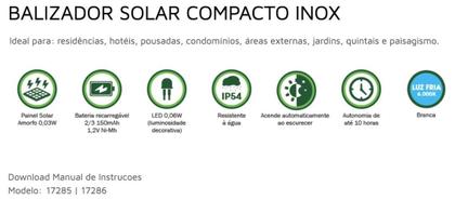 Imagem de Kit 16 Luminária Solar Inox Poste Balizador Jardim Led 6000K