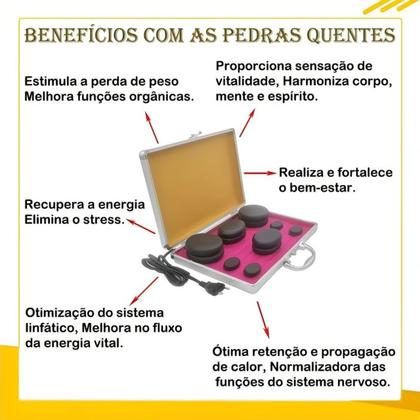 Imagem de Kit 16 Pedras Quentes Therapy Massage Maleta Aquecedora 110V