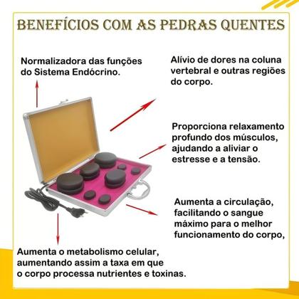 Imagem de Kit 16 Pedras Quentes Therapy Massage Maleta Aquecedora 110V