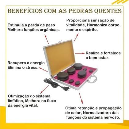 Imagem de Kit 16 Pedras Quentes Therapy Massage Maleta Aquecedora 110V