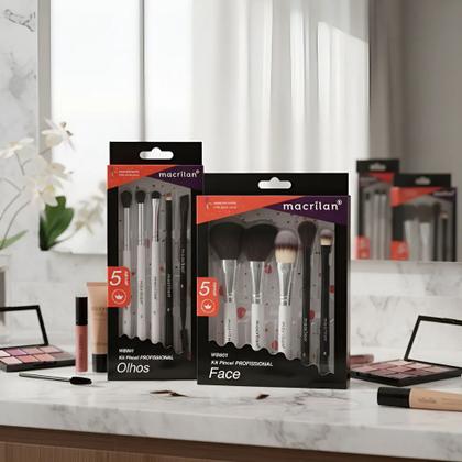 Imagem de Kit 16 Pincéis Maquiagem Completo Esfumar Iluminar Profissional Macrilan