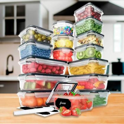 Imagem de Kit 16 Potes Herméticos Empilhável Tampa Com Trava Transparente