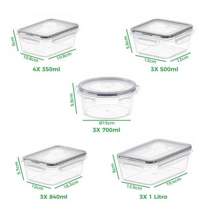 Imagem de Kit 16 Potes Herméticos Empilhável Tampa Com Trava Transparente